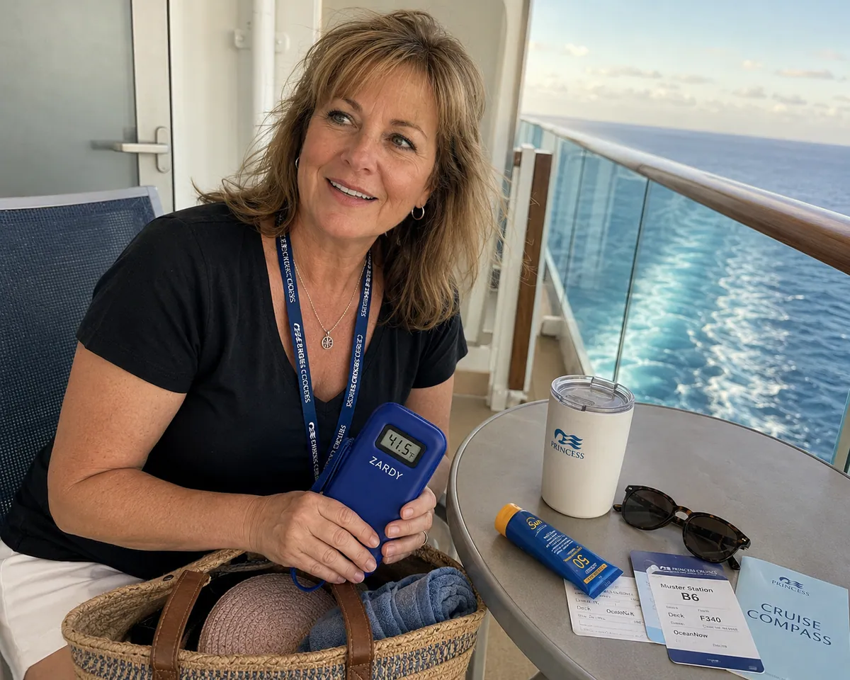 Linda on her cruise balcony