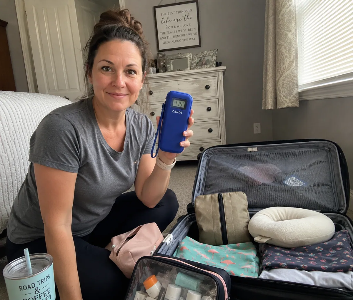 Susan packing for Phoenix